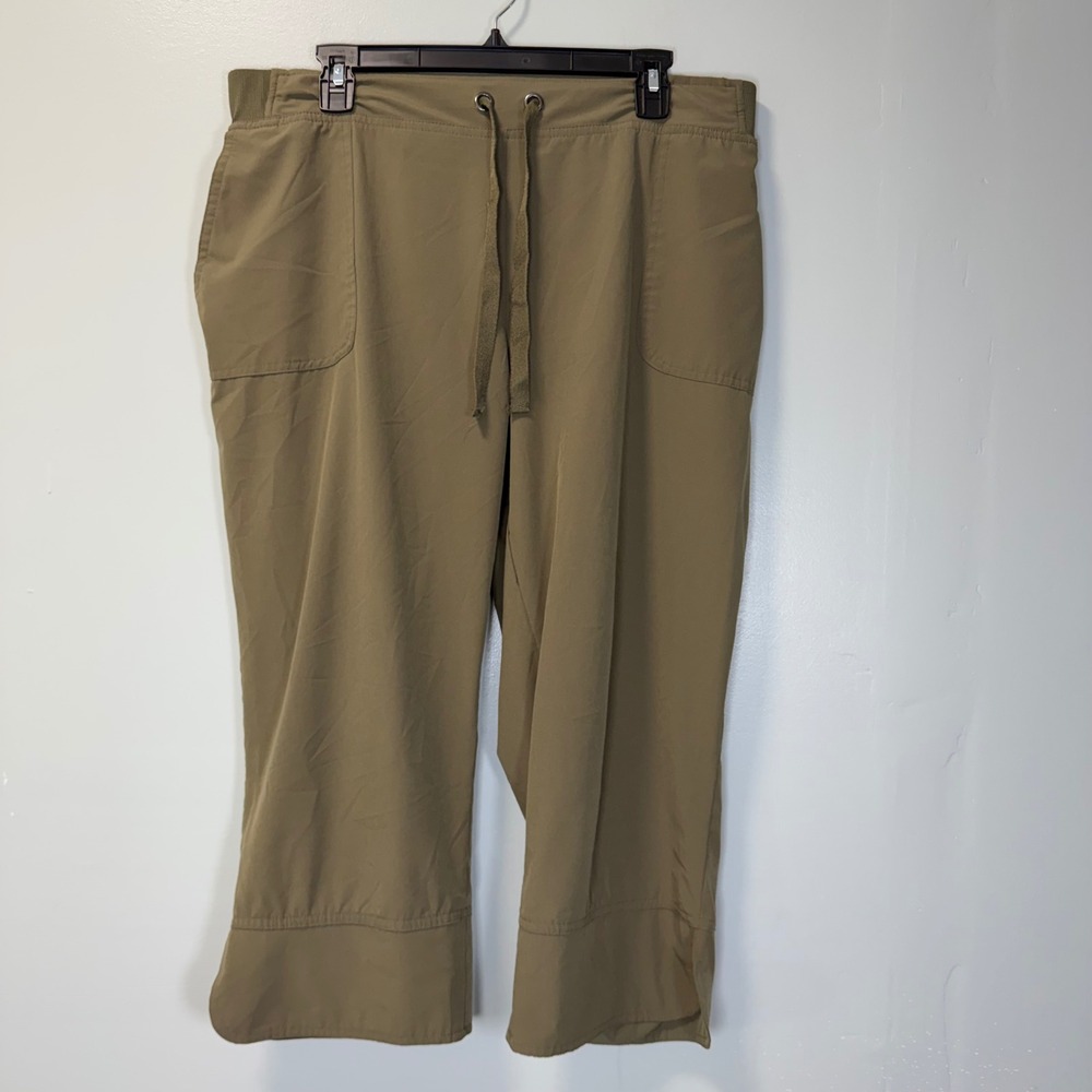 Zelos Womens XL Olive Green Cropped Active Pants Drawstring Elastic Waist